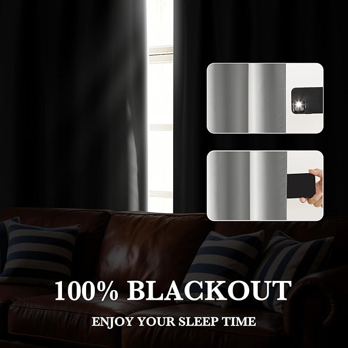 RYB HOME Bedroom Blackout Curtains 72 inches Long, 100% Blackout Thermal Insulated Noise Reducing Curtains for Living Room Nursury, 34 inches Wide by 72 inches Long, Silver Grey