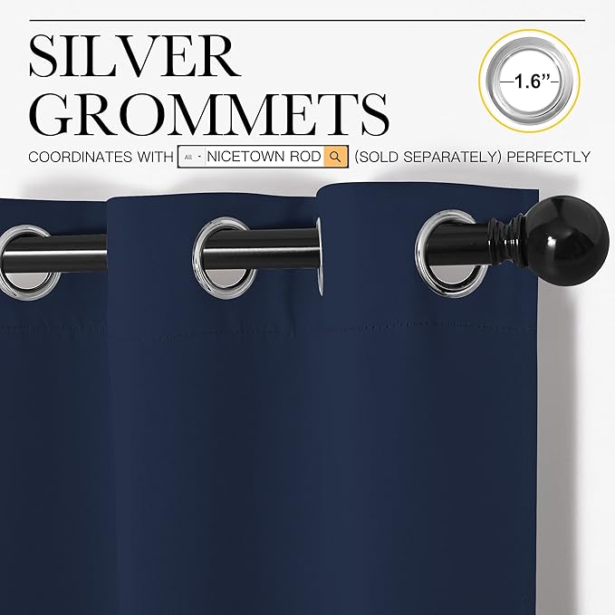 NICETOWN Window Treatment Energy Saving Thermal Insulated Solid Grommet Blackout Curtains/Drapes for Living Room (Navy, 1 Pair, 42 by 84-Inch)