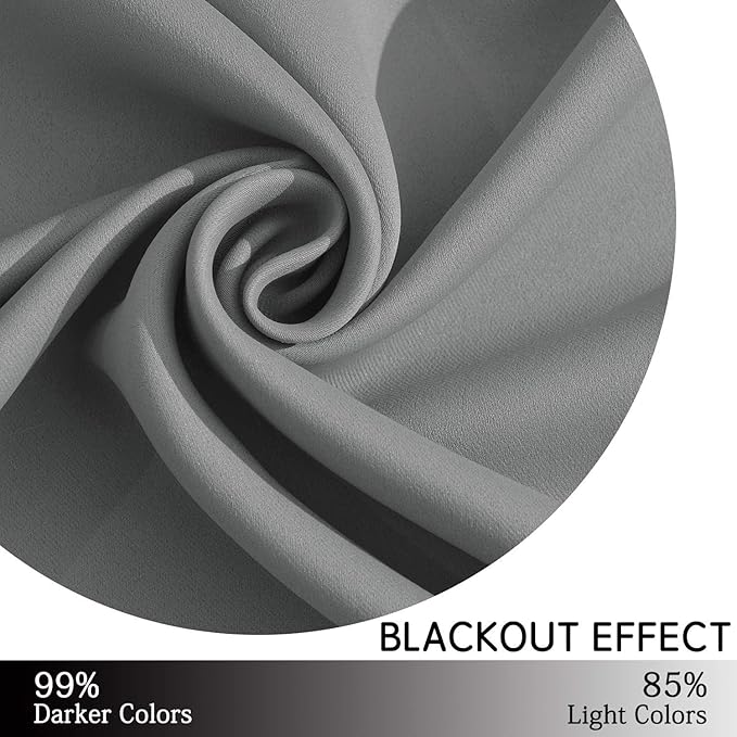 Yakamok Grey Blackout Curtains Room Darkening Thermal Insulated Grommet top Window Curtains Short Drapes for Living Room, 38 x 36 inch, Gray, 2 Panels