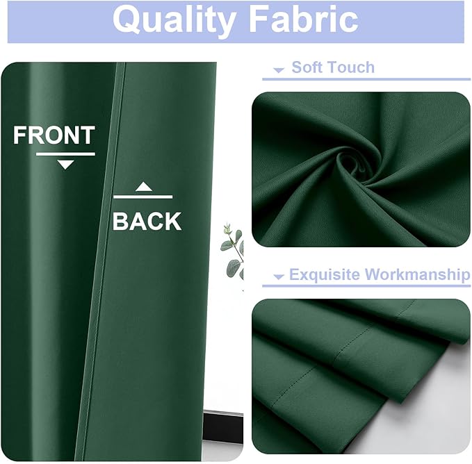 Simplebrand Ava Blackout Curtains for Patio 108 Inches Long 2 Panels Set, Solid Thermal Insulated Room Darkening Rod Pocket Window Treatment Curtains Blackout Drapes, W50 x L108 Inch, Ever Green