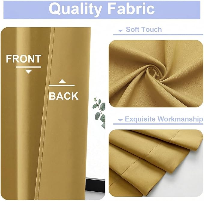 Simplebrand Ava Bright Gold Blackout Curtains for Bedroom 72 Inch Length 2 Panels Set, Privacy Thermal Insulated Rod Pocket Door Window Curtains for Patio French Door Front Door, W40 x L72 Inch