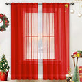 SpaceDresser Basic Rod Pocket Sheer Voile Window Curtain Panels White 1 Pair 2 Panels 70 Width 63 Inch Long for Kitchen Bedroom Children Living Room Yard(Red,70 W x 63 L)