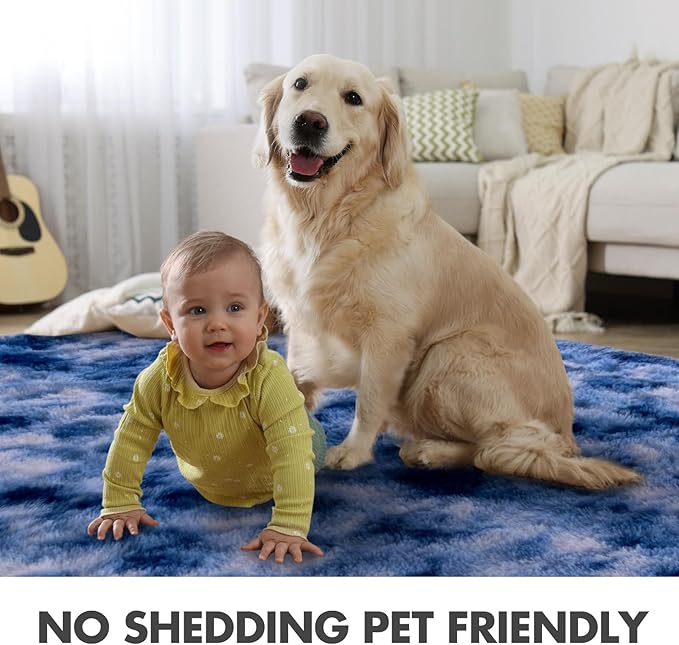 6x9 Ft Large Shag Rugs for Living Room Decor, Ultra Soft Fluffy Furry Area Rugs for Bedroom Indoor Floor, Aesthetic Carpet for Kids Home (Blue)