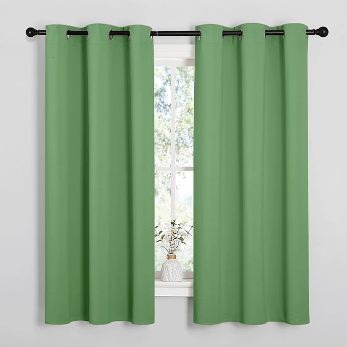 NICETOWN Froest Green Blackout Curtains 68 inches Length for Laundry Room, 2 Panels, 42" Wide, Thermal Insulated Decoration Drapes for Office Window