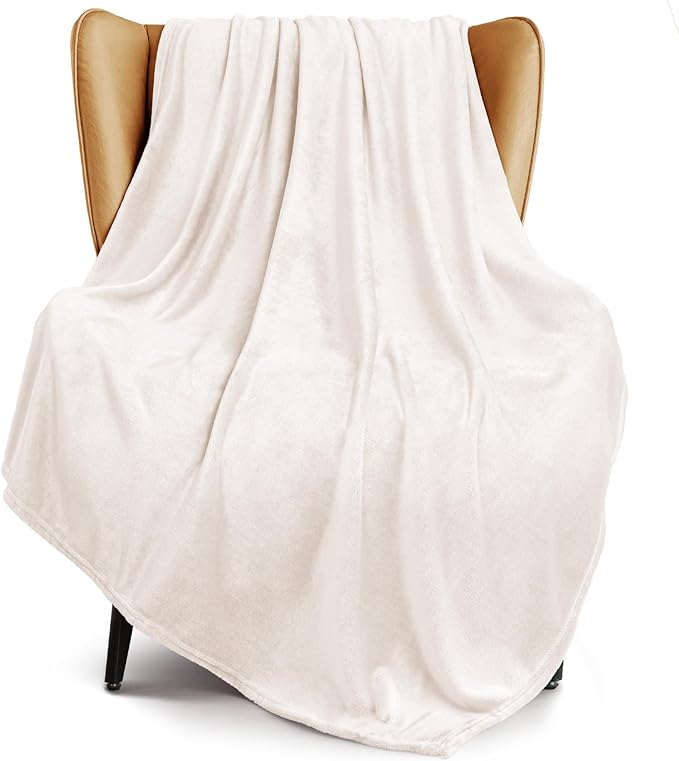 Exclusivo Mezcla Fleece Throw XL Blanket for Couch, Sofa, Super Soft and Warm Ivory Blankets, All Season, Cozy, Plush, Lightweight, 50x70 Inches