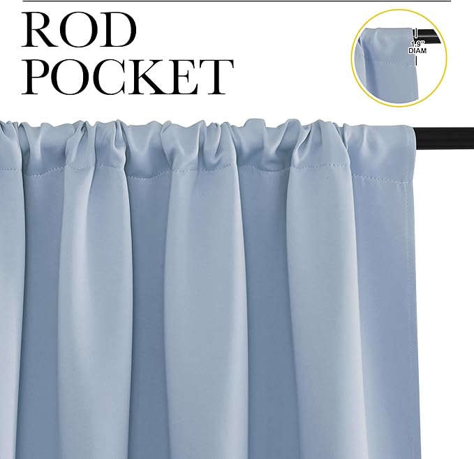 NICETOWN Kitchen Curtains, Short Blackout Drapes, Vintage Blue, 34 in x 45 in (W x L), Set of 2, Thermal Insulated Rod Pocket Window Treatment Draperies for Nursery