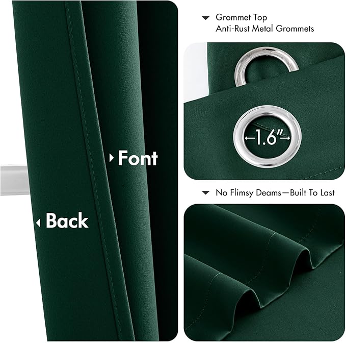 MIULEE Hunter Green Blackout Curtains for Bedroom Living Room 84 Inches Long 2 Panels, Thermal Insulated Room Darkening Drapes Solid Grommet Noise Reduction Light Blocking Window Treatments 50x84 Inch
