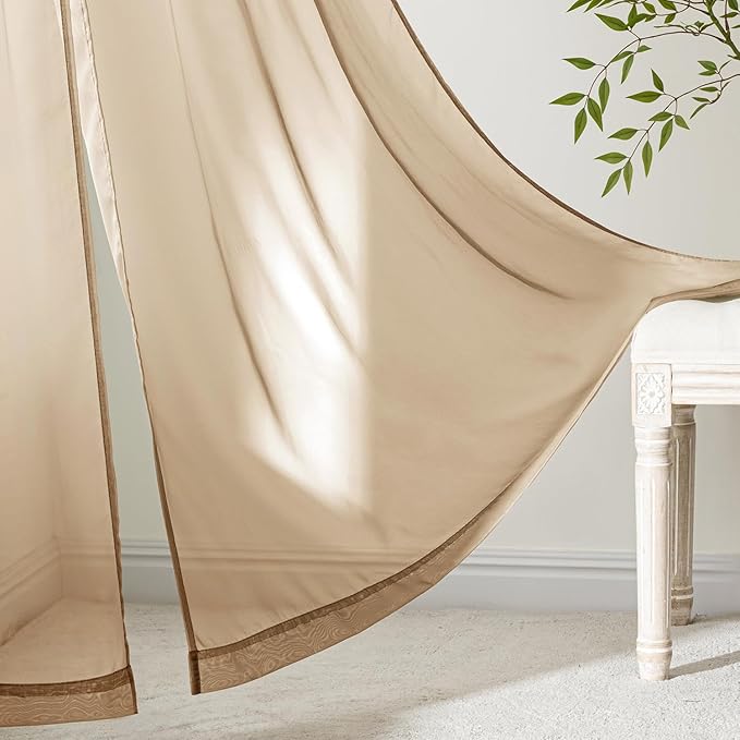 MIULEE Brown Sheer Curtains 96 Inches Long, 4 Panels Set, Rod Pocket Voile Drapes Light Filtering and Semi Transparent, Elegant Window Treatments for Bedroom Living Room,54 x 96 Inches