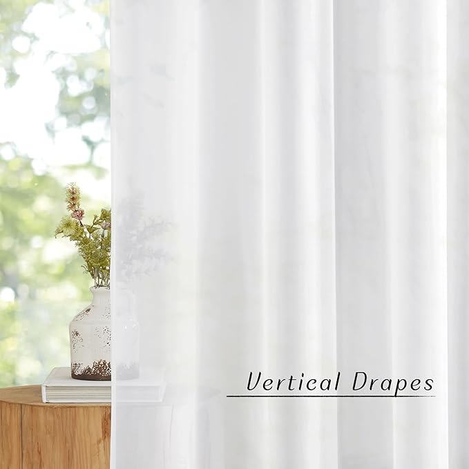 NICETOWN Sheer Curtains Extra Long - Ring Top Voile Textured Large Window Treatments Vertical Dressings for Wedding/Villa/Living Room (108" Wide Total 2 Pieces, 120" Long, White)