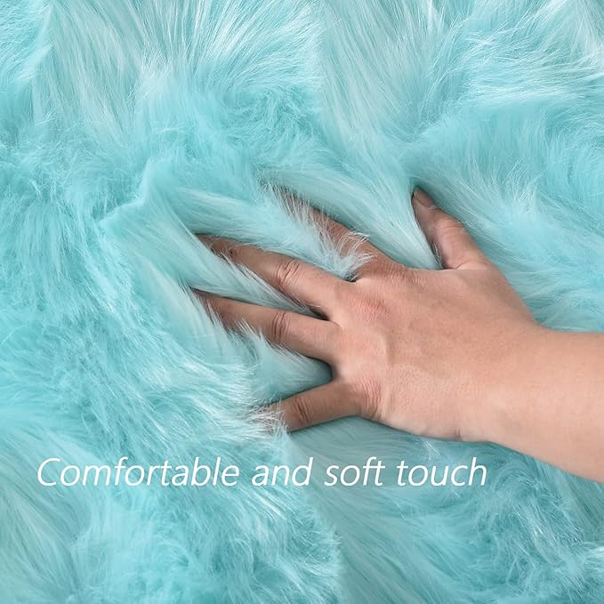 Latepis Blue Runner 2x5 Faux Sheepskin Rug Washable Fur Rug Living Room Carpet Plush Soft Rugs for Bedroom Office Fluffy Shag Rugs Room Decor Runner