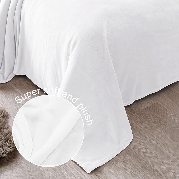 Exclusivo Mezcla Fleece Blankets Queen Size for Bed, Super Soft and Warm, All Season, Cozy, Plush, Lightweight, 90x90 Inches, Pure White