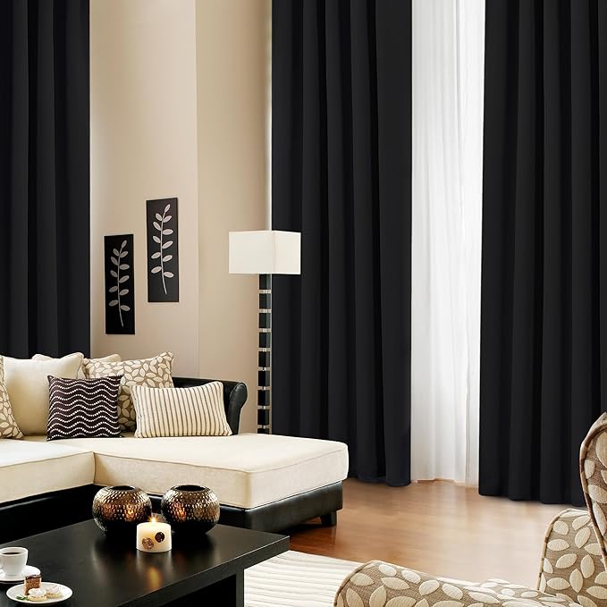 Deconovo Short Blackout Curtains for Small Windows Thermal Insulated Rod Pocket and Back Tab Curtains 42Wx45L Inch Black 2 Panels