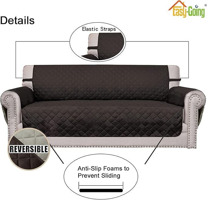 Easy-Going Oversized Chair Sofa Slipcover Reversible Sofa Cover Water Resistant Couch Cover Furniture Protector Cover with Elastic Straps for Pets Dog (Oversized Chair, Chocolate/Beige)