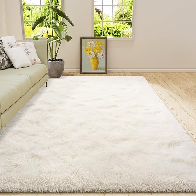 Amearea Premium Soft Fluffy Rug Modern Shag Carpet, 5.3x7.5 Feet, Fuzzy Plush Rugs for Living Room Bedroom Kids Room Home Decor, Nursery Non Slip Indoor Shaggy Carpets, Cream