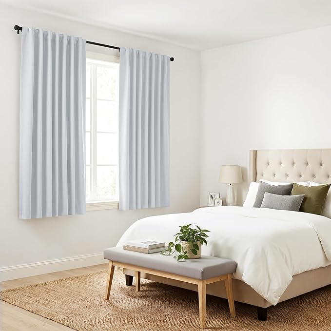 PONY DANCE Short Drapes for Kinchen, Drapes for Bathroom Window, Privacy Curtain Tiers for Basement Windows, loft Curtain Tiers for Bedroom (2 Panels,Greyish White, 34x54 Inch)