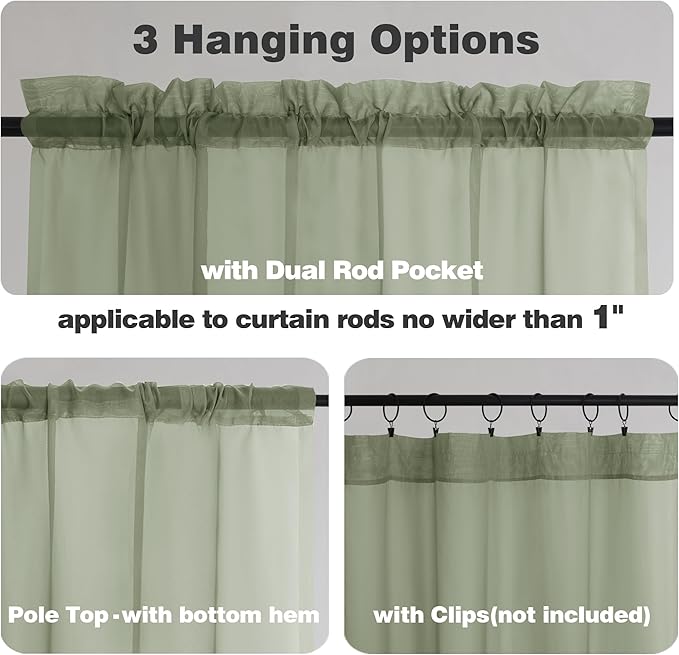 Chyhomenyc Sheer Window Curtains 144 inch Extra Long 2PCS, Airy Scarf Drapes Rod Pocket Window Treatments for Christmas/Wedding/Living Room/Anniversary, 12FT L, 42Wx144L, Sage Green