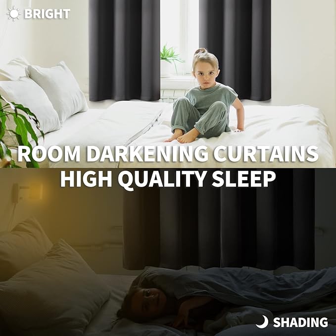 BGment Dark Grey Short Blackout Curtains for Small Windows, 38 x 45 Inch Thermal Insulated Tier Set of 2 Panels Sun Blocking Drapes for Kitchen Bedroom