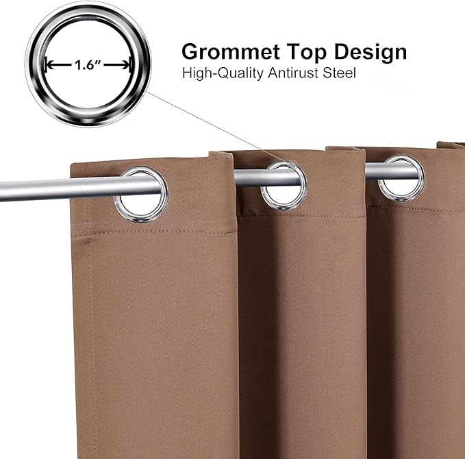 ChrisDowa Grommet Room Darkening Curtains for Bedroom and Living Room - 2 Panels Set Thermal Insulated Blackout Curtains (Cappuccino, 52W x 45L)
