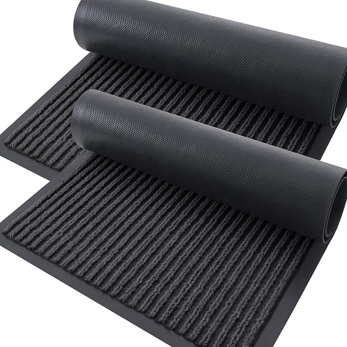 OLANLY Front Door Mat Indoor Outdoor Entrance, 2-Pack 47 x 23 Inch, Waterproof Heavy Duty Doormat, Fade Resistant, Low Profile, Easy Clean Patio Porch Welcome Floor Mats for Entry, Charcoal Grey