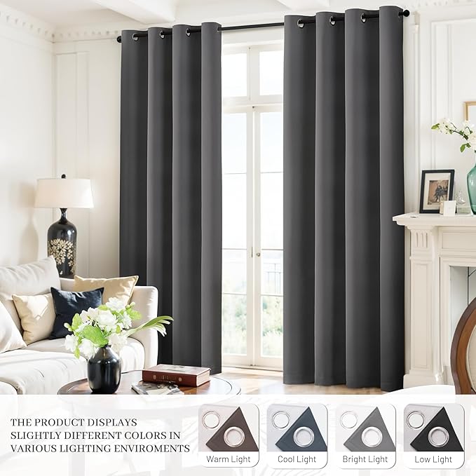 Yakamok Dove Grey 100% Blackout Curtains Grommet Window Treatments with 2 Thick Layers-Light Gray Room Darkening Thermal Insulated Drapes Set of 2 for Bedroom Living Room 52 Inches by 84 Inches length
