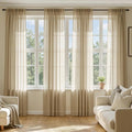 MIULEE Beige Sheer Curtains 96 Inches Long, 4 Panels Set, Rod Pocket Voile Drapes Light Filtering and Semi Transparent, Elegant Window Treatments for Bedroom Living Room,54 x 96 Inches