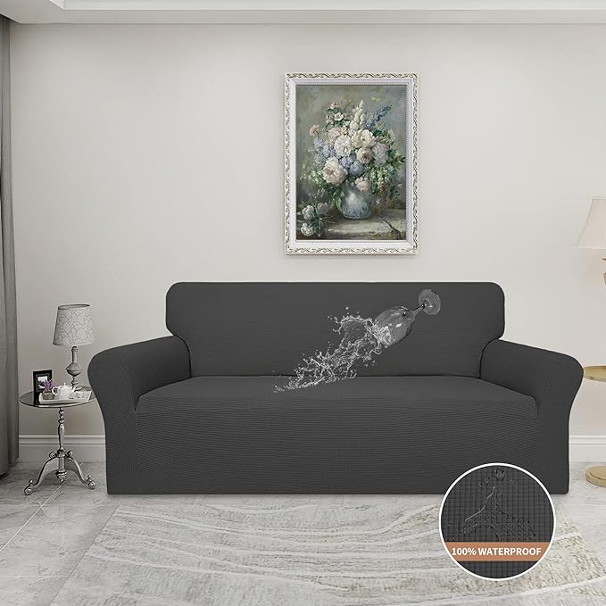 Easy-Going 100% Waterproof Couch Cover, Dual Waterproof Sofa Cover, Stretch Jacquard Sofa Slipcover, Leakproof Furniture Protector for Kids, Pets, Dog and Cat (Oversized Sofa, Dark Gray)