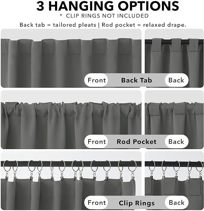 Deconovo Blackout Curtains, Thermal Insulated, W42 x L63 2 Panels, Back Tab, Machine Washable, Room-Darkening Drapes for Bedroom/Living Room Light Grey