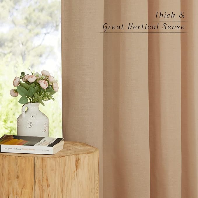 NICETOWN Camel Thick Linen Curtains 72" Length, Grommet Privacy Window Treatments Linen Weave with Light Penetration Vertical Drapes for Farmhouse/Home Office, W42 x L72, 2 Panels