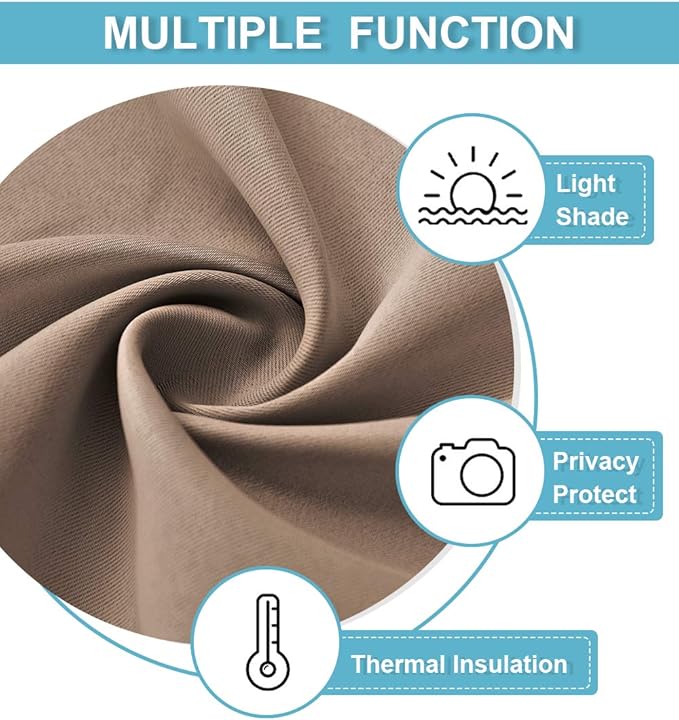 RYB HOME Blackout Curtains for Bedroom Living Room 72 inches Long, Thermal Insulated Privacy Rod Pocket Drapes for Nursery Office Home Theater, Width 34 by Length 72, Mocha, 2 Panels