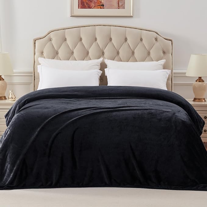 Exclusivo Mezcla Fleece Blanket Twin Size for Bed, Super Soft and Warm, All Season, Cozy, Plush, Lightweight, 60x80 Inches Black