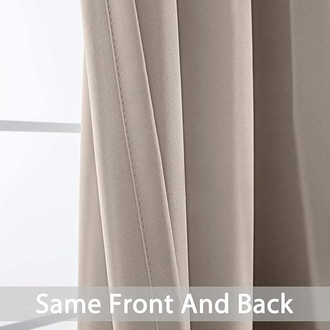 Yakamok Room Darkening Blackout Curtains Thermal Insulated Grommet Curtain Panels for Bedroom, 52W x 63L, Natural, 2 Panels