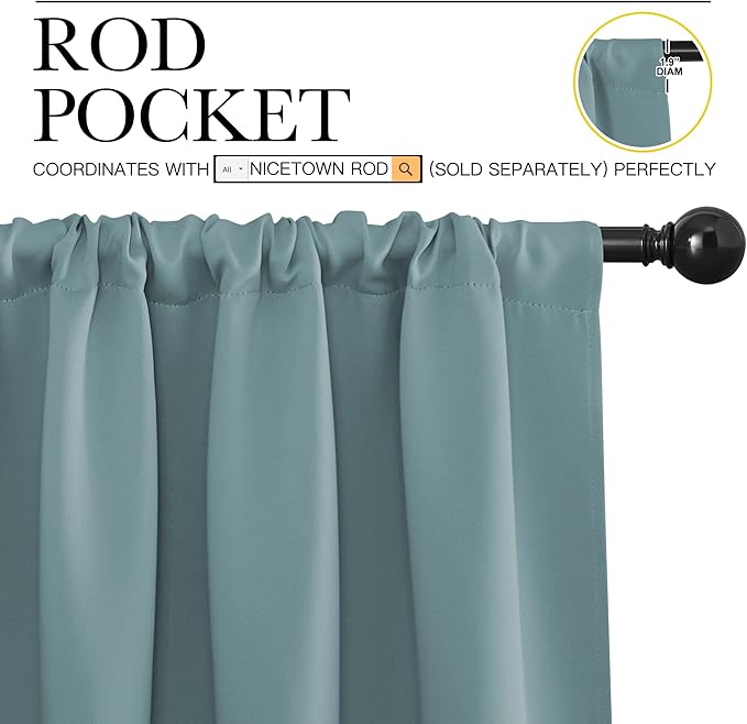 NICETOWN Greyish Blue Blackout Curtains Panels for Window, Thermal Insulated Rod Pocket Blackout Drapes/Draperies for Living Room (2 Panels, W52 x L72 inches)
