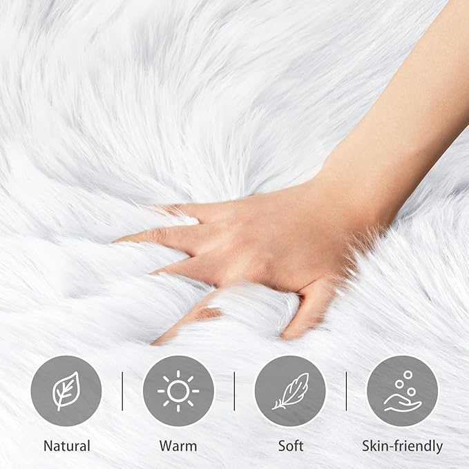 Ciicool Faux Sheepskin Rugs Soft Faux Fur Rug White Fluffy Chair Couch Cover Fuzzy Carpet for Bedroom Floor Sofa Living Room 2x3 Feet