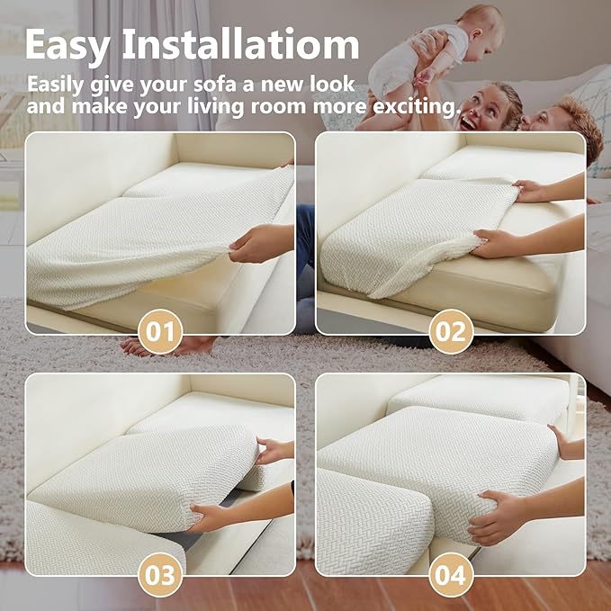 Couch Cushion Covers for Sofa Couch Covers Wear-Resistant Universal Sofa Cover Washable Stretch for Sectional Slipcovers (Texture-Cream White,Back Cover M)