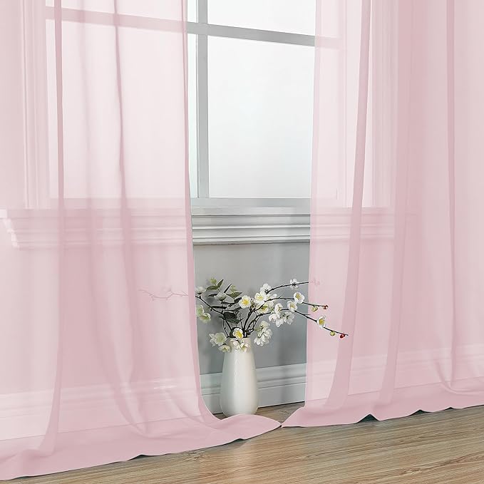 OVZME Blush Pink Sheer Curtains 84 Inches Long 2 Panels - Soft Light Filtering Window Sheer Panels for Living Room/Bedroom, Top Dual Rod Pocket, 1 Pair, Each 42Wx84L Inches