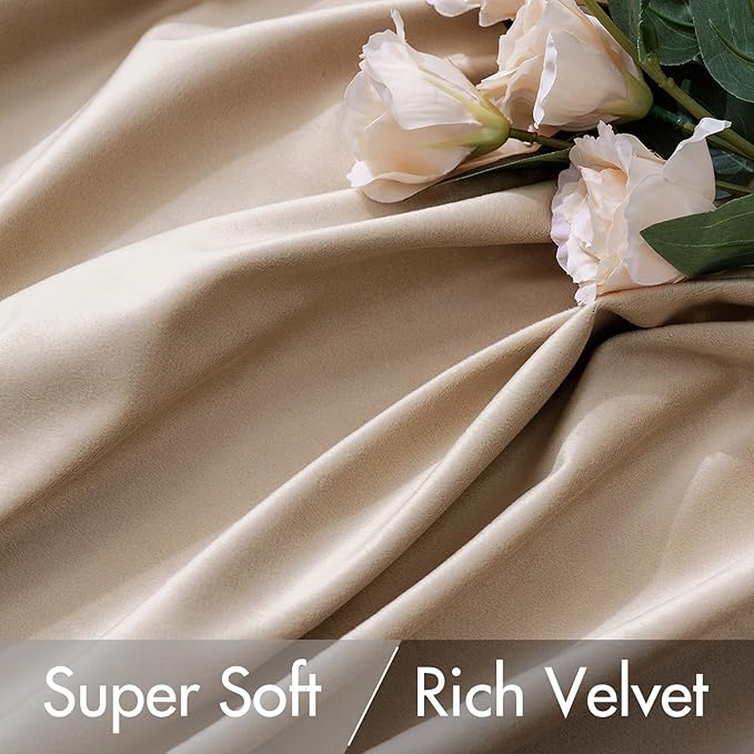 MIULEE Velvet Curtains 96 inches 2 Panels - Luxury Blackout Curtains for Bedroom Living Room Thermal Insulated Super Soft Window Drapes Rod Pocket & Back Tab, Camel Beige, W52 x L96 inches