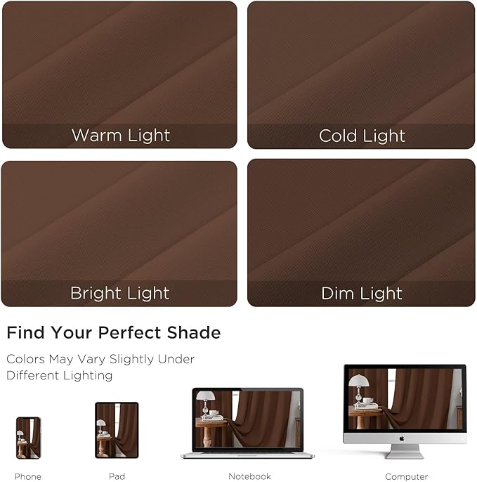 CUCRAF Brown Blackout Curtains 96 inch Length 2 Panels Set, Rod Pocket Room Darkening Drapes for Bedroom Living Room, Insulated Thermal Light Blocking Window Curtain (W52 x L96 Inch)