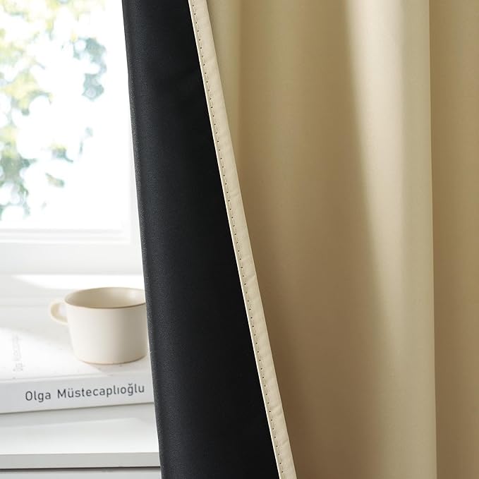 RYB HOME 100% Blackout Short Curtains for Small Window, Thermal Insulated Total Room Darkening Noise Reducing Curtains for Basement Bathroom RV Cars, 29 inches Wide by 36 inches Long, Biscotti Beige