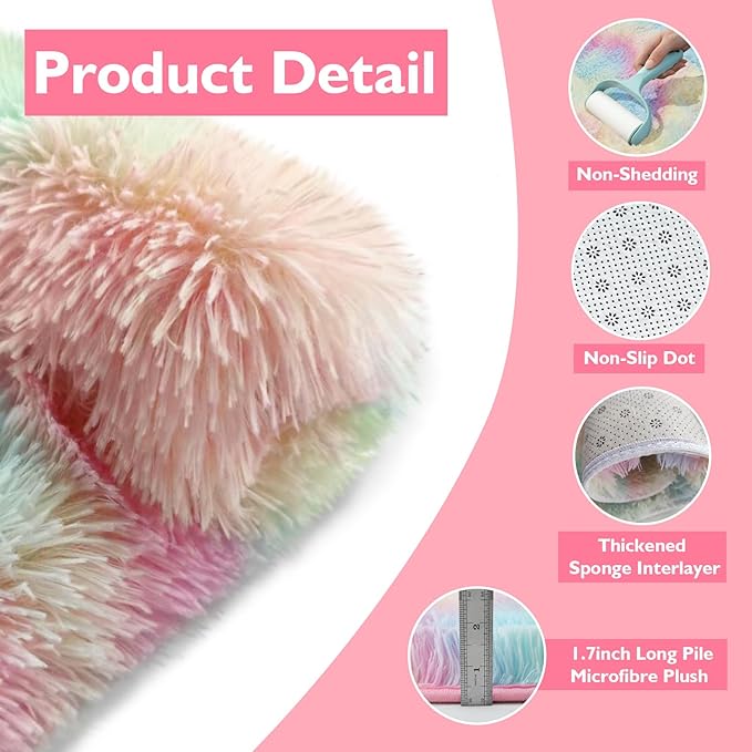 Shag Area Rug for Bedroom 5x8,Fluffy Area Rugs for Living Room,Soft Fuzzy Rug Non-Shedding Indoor Plush Carpet for Kids Bedroom Nursery Dorm Home Decor,Rainbow