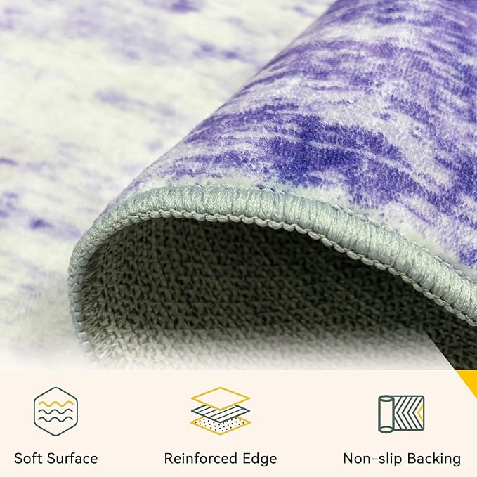 Washable Area Rugs 4'x6' Non-Slip Modern Abstract Soft for Living Room Entryway Bedroom Nursery, Print Pattern, Purple Gray Pink White