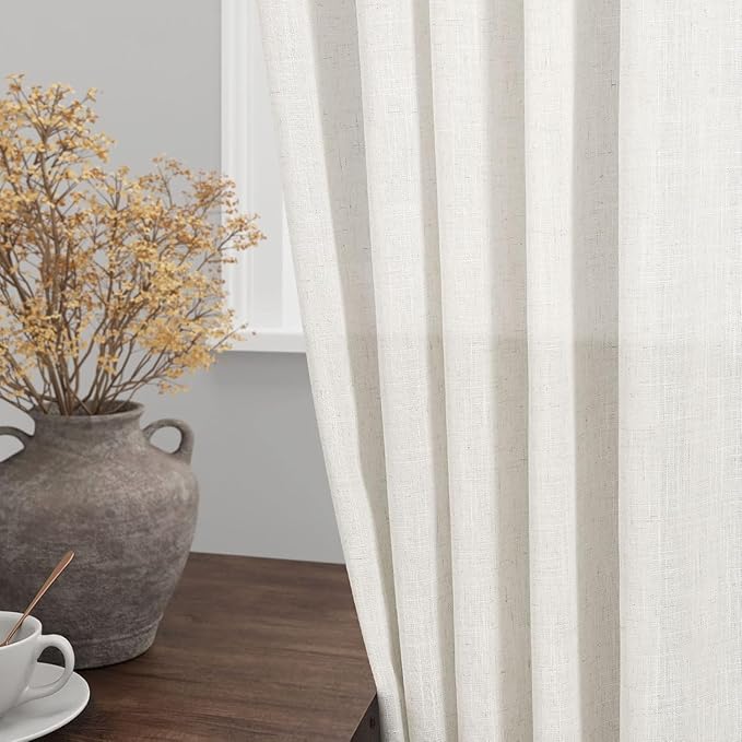 Nanspring 30 Inch Long Cream Curtains for Kitchen Linen Blend Semi Sheer Back Tab and Rod Pocket Light Filtering for Bathroom Small Window Curtain 25 x 30 Inch,2 Panels