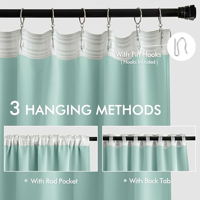 MIULEE Aqua Back Tab Blackout Curtains 84 Inch Length 2 Panels Set for Living Room Bedroom Privacy, Rod Pocket/Pinch Pleat Thermal Insulated Room Darkening Pleated Light Blocking Drapes
