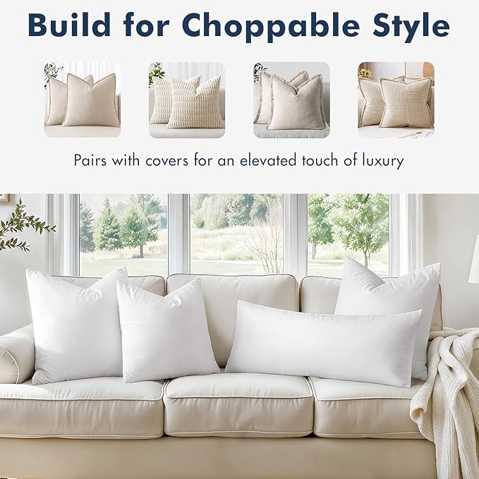 MIULEE 30x30 Pillow Inserts,Set of 2 Down Feather Throw Pillows for Couch Sofa Bed, Decorative Fluffy Throw Pillow Inserts Cotton Fabric,White