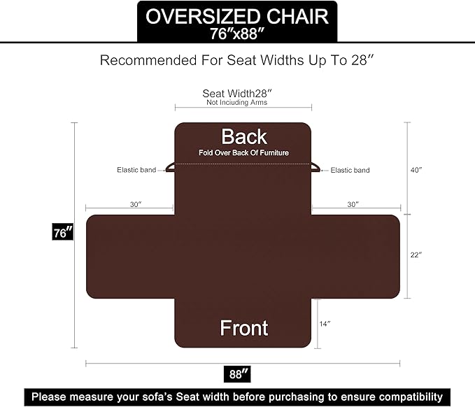 U-NICE HOME Reversible Oversized Chair Covers Quilted Water Repellent Pet Protectors with Elastic Straps(28''Armchair, Brown/Brown)