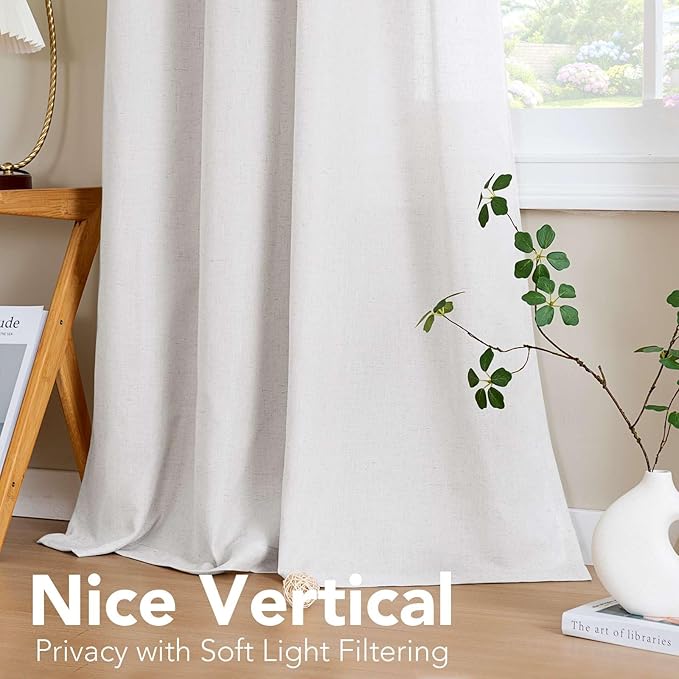 H.VERSAILTEX Elegant Natural Linen Semi Sheer Blended Energy Efficient Light Filtering Linen Textured Curtains/Nickel Grommet Window Treatments Panels/Drapes (Set of 2, Heathered White, 52" x 45")