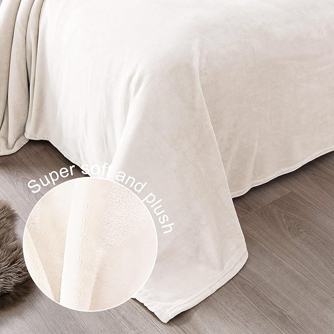 Exclusivo Mezcla Fleece Throw XL Blanket for Couch, Sofa, Super Soft and Warm Ivory Blankets, All Season, Cozy, Plush, Lightweight, 50x70 Inches