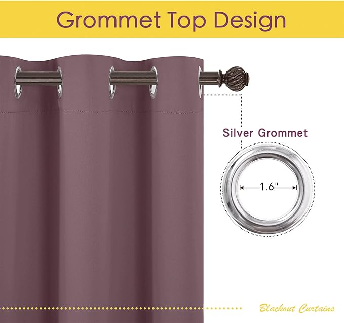 NICETOWN Blackout Draperies Curtains for Kids Room, Window Treatment Thermal Insulated Solid Grommet Blackout Drape Panels for Bedroom (Dry Rose, Set of 2, 70 by 108 inches)