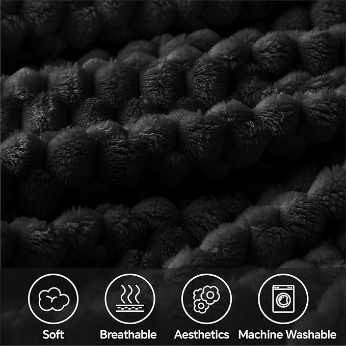 BEDELITE Fleece Blanket Throw XL for Bed Couch, 3D Jacquard Decorative Black Throw, Soft and Cozy Warm Plush Fuzzy Blanket All Seasons Suitable, 50x70Inches