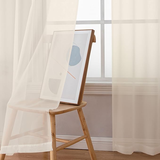 Simplebrand Cream Sheer Curtains 84 Inches Long 2 Panels, Light Filtering Rod Pocket Solid Color Window Sheer Curtain Panels, Elegant Curtains & Drapes for Living Room, Bedroom (Cream, 42" W x 84" L)