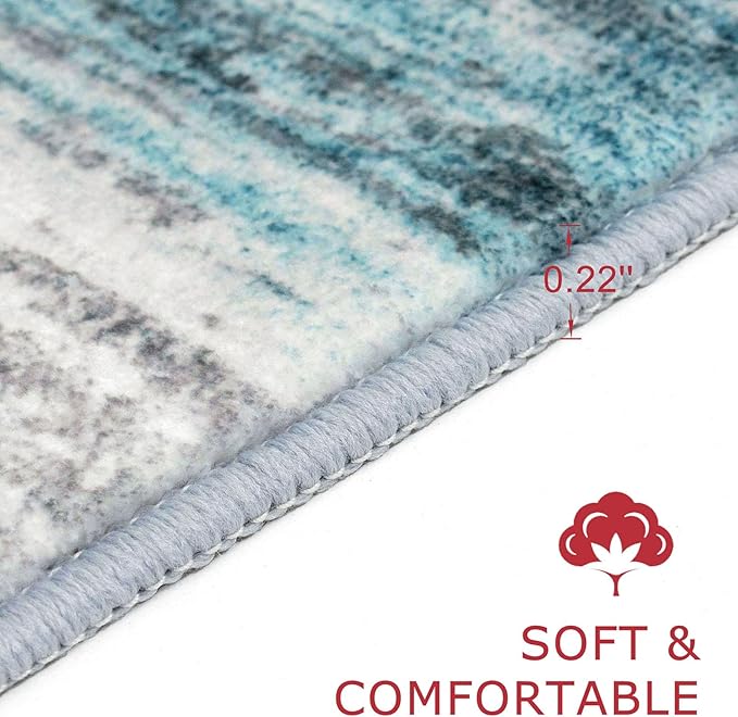 KOZYFLY Modern Abstract Runner Rug, 2x7 Kitchen Rugs Non-Slip Washable Soft Striped Runners for Hallways, Print Blue Carpet Runner for Entryway Bathroom Laundry Room Foyer